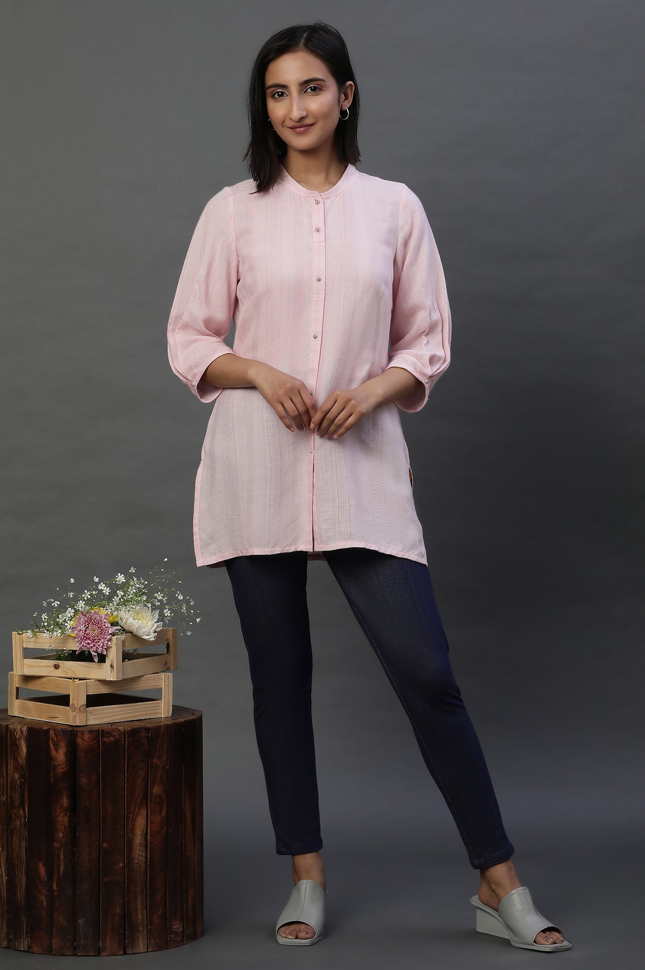 Pink Striped Short Kurti