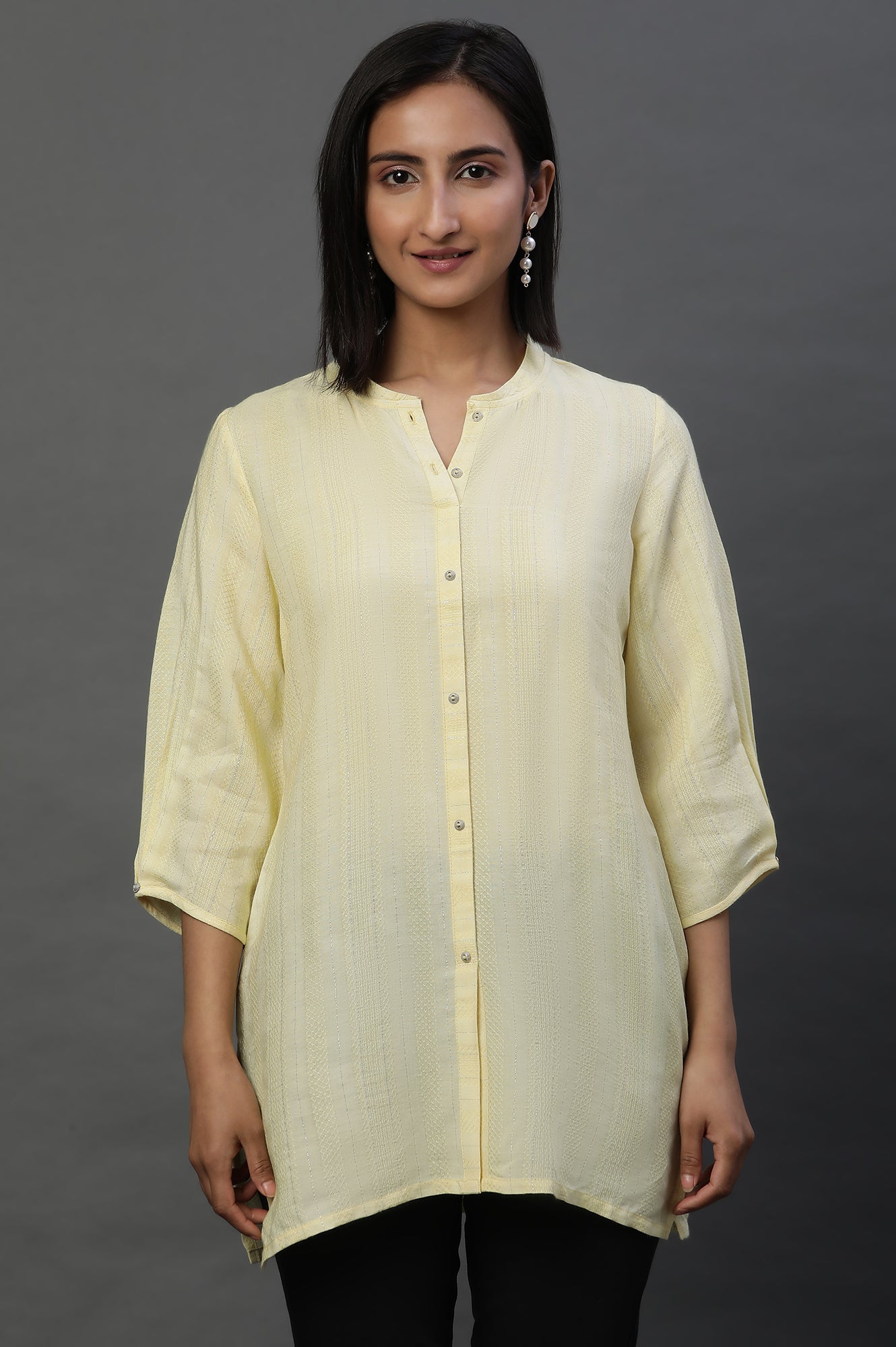 Yellow Striped Short Kurti