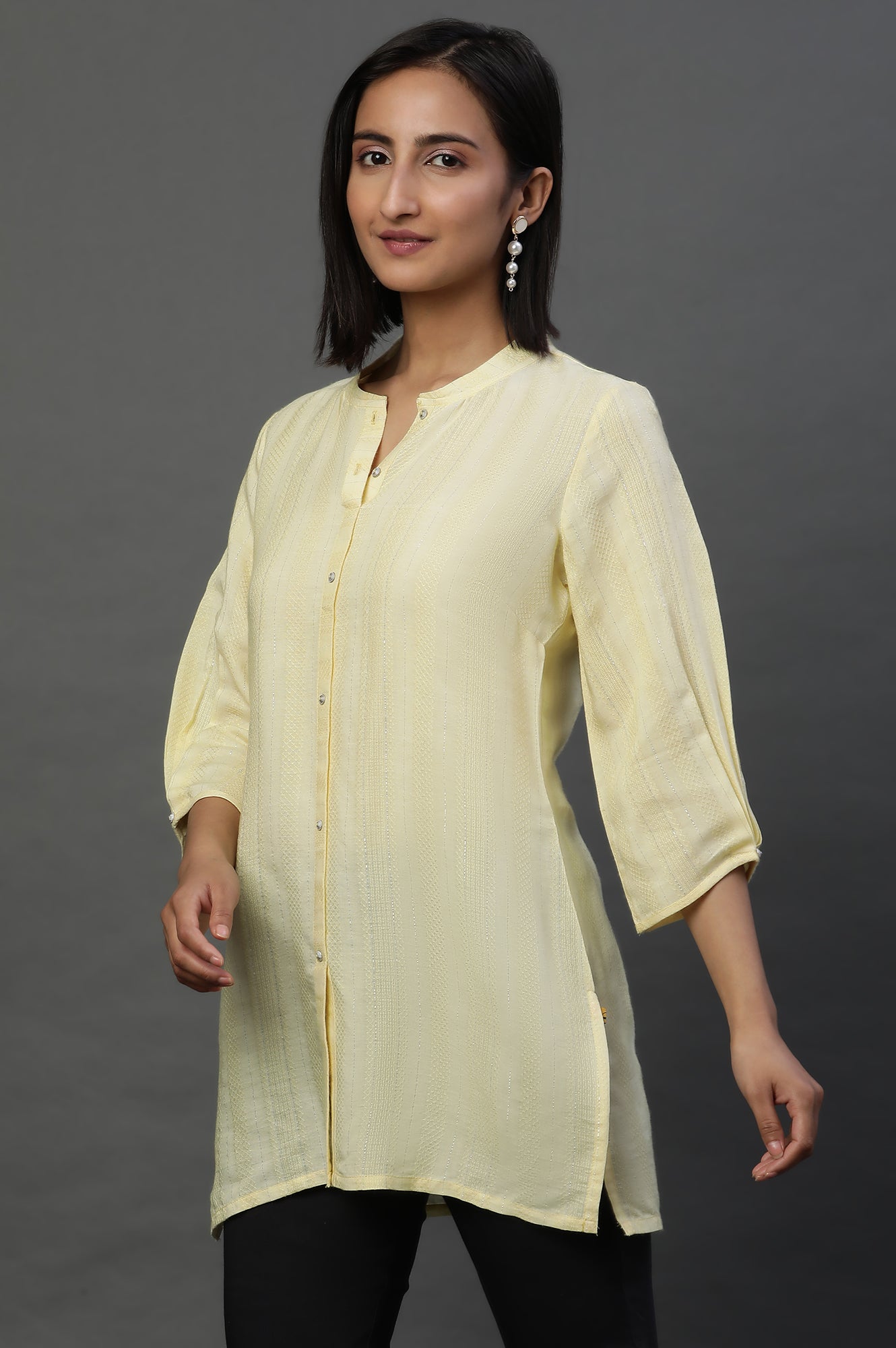 Yellow Striped Short Kurti