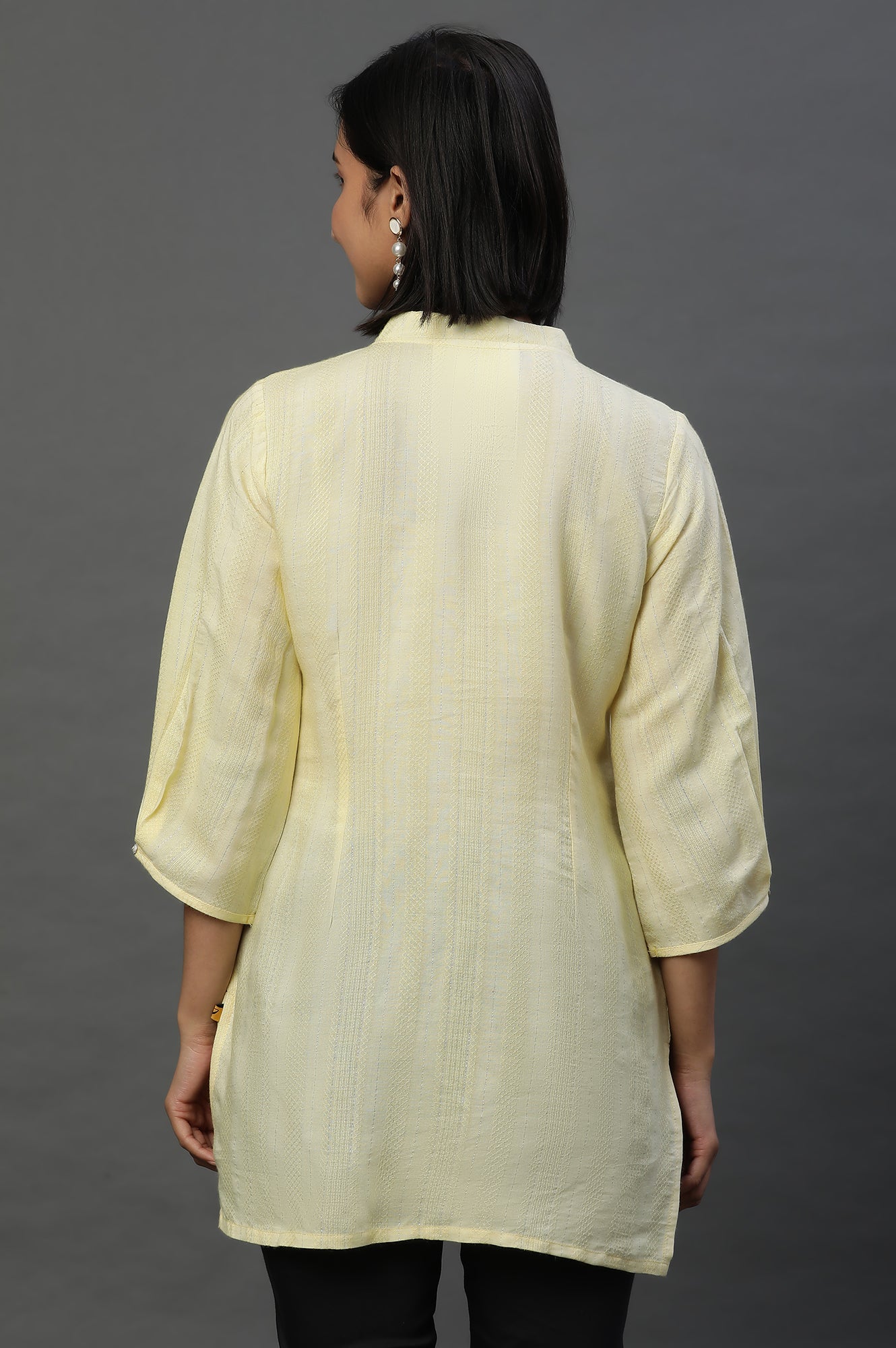 Yellow Striped Short Kurti