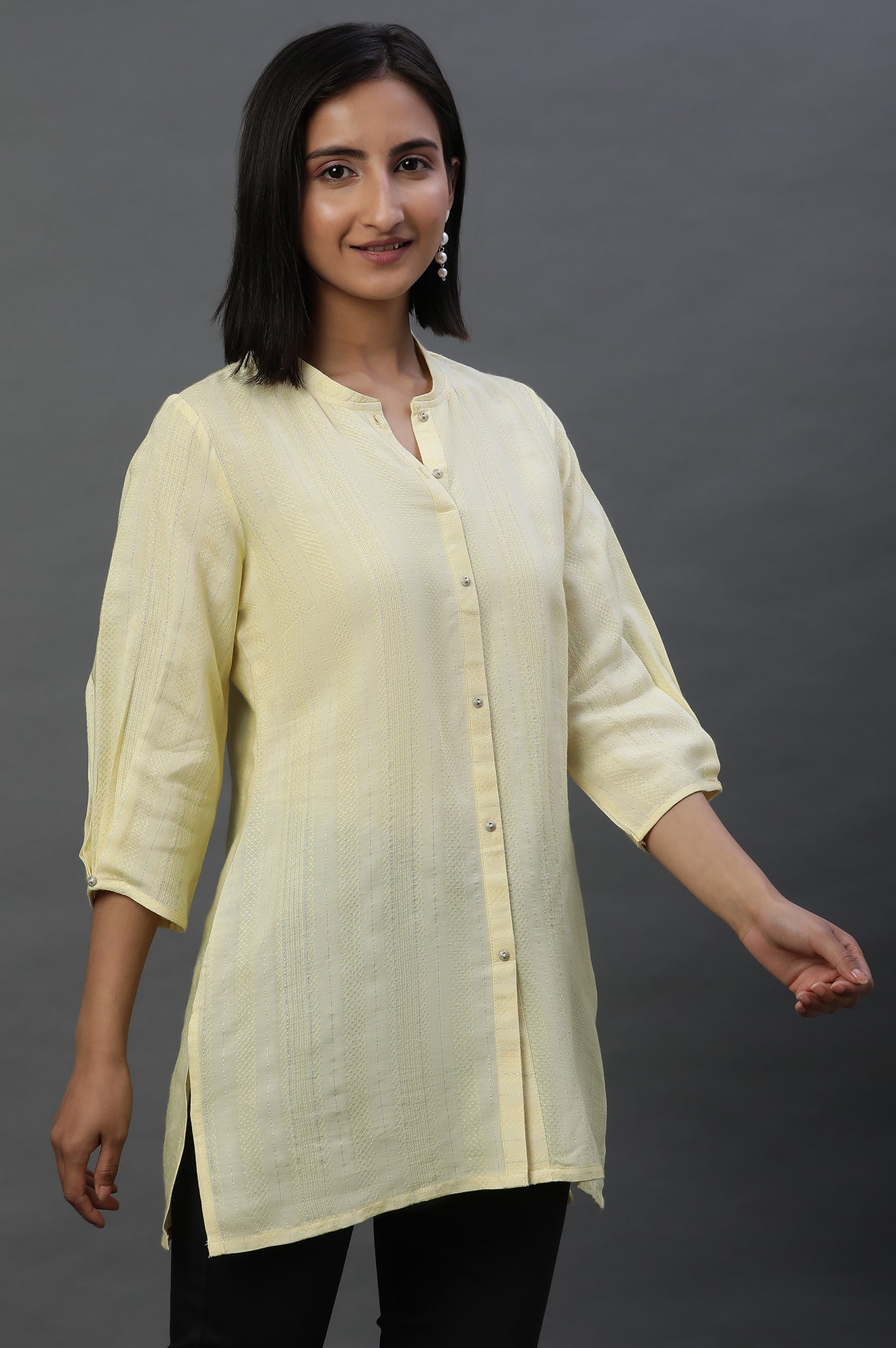 Yellow Striped Short Kurti