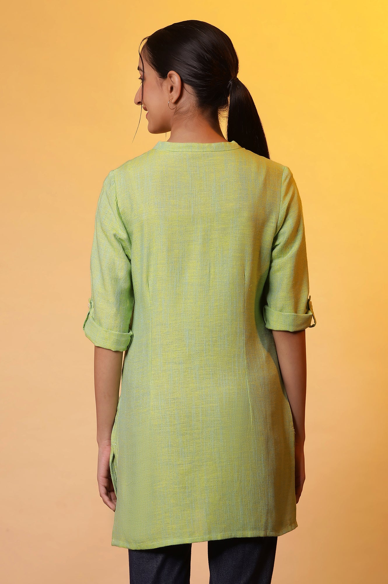 Green Cotton Solid Short Kurti