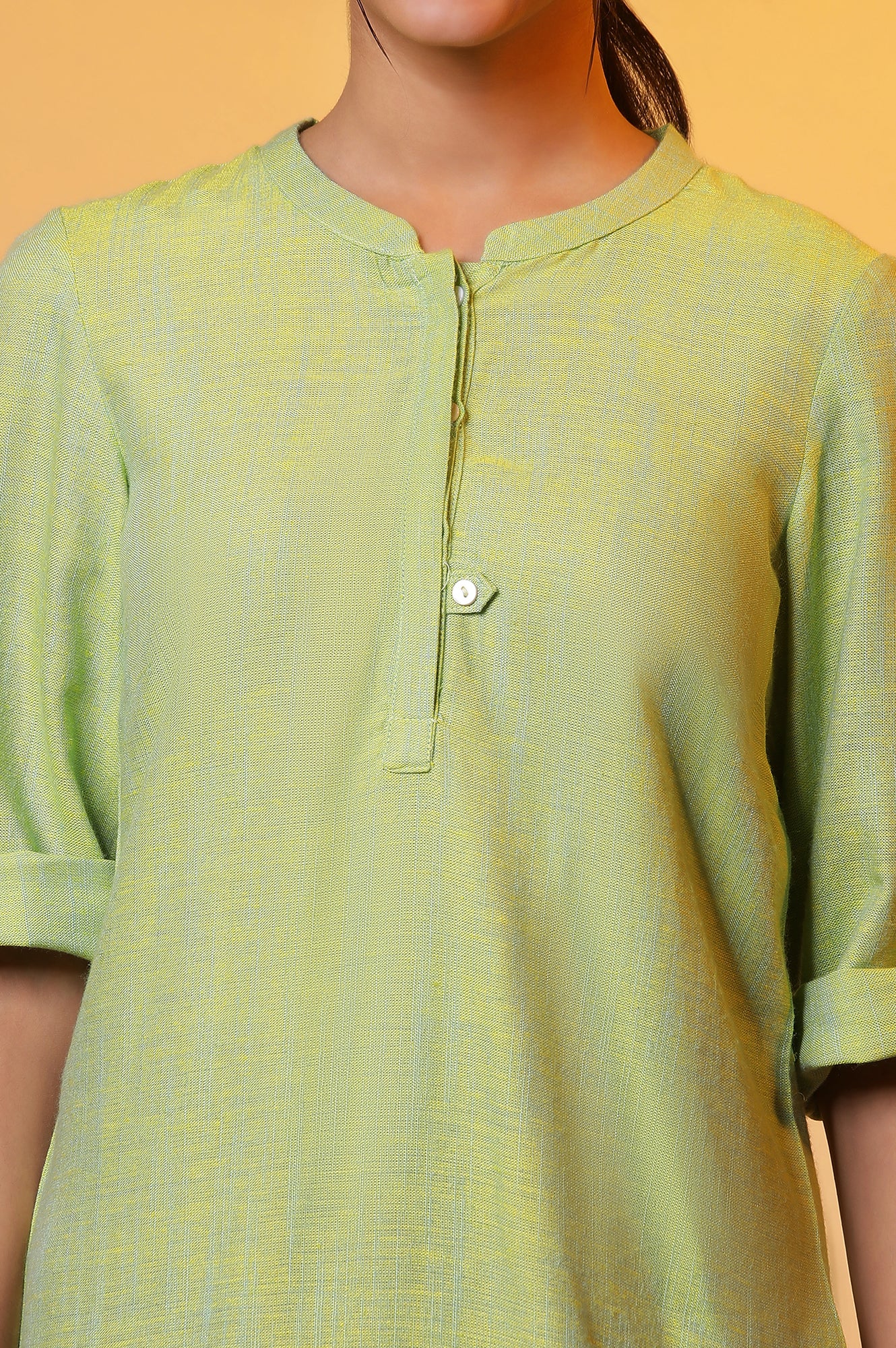 Green Cotton Solid Short Kurti