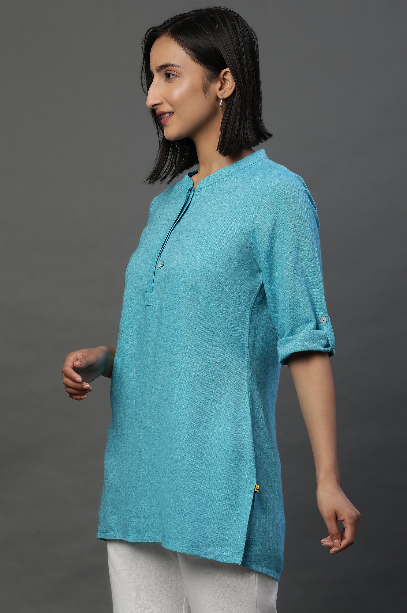 Blue Yarn-Dyed Solid Kurti