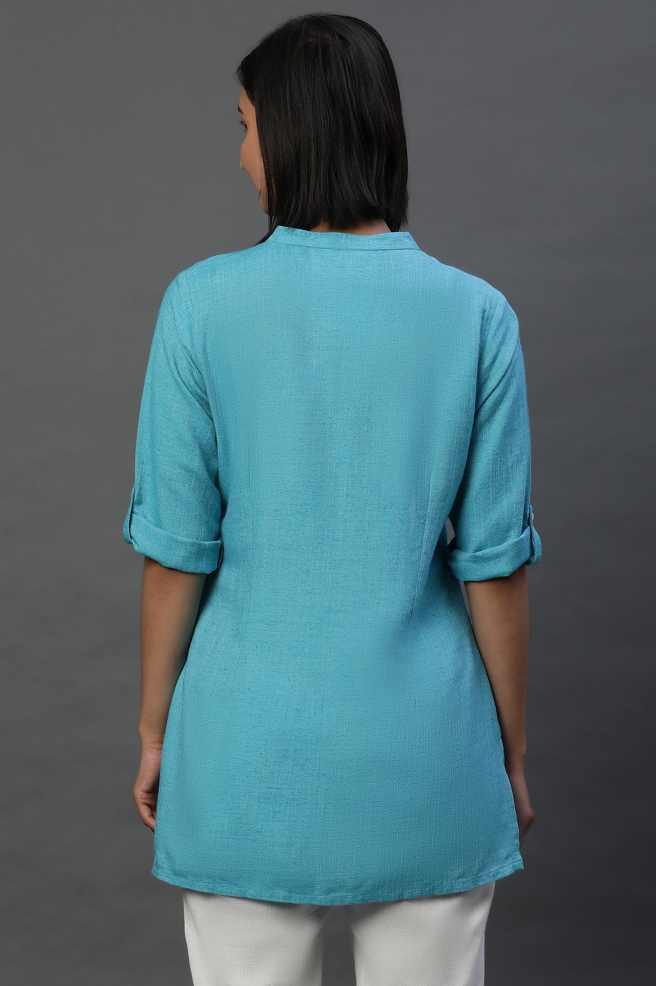 Blue Yarn-Dyed Solid Kurti