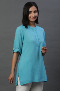 Blue Yarn-Dyed Solid Kurti