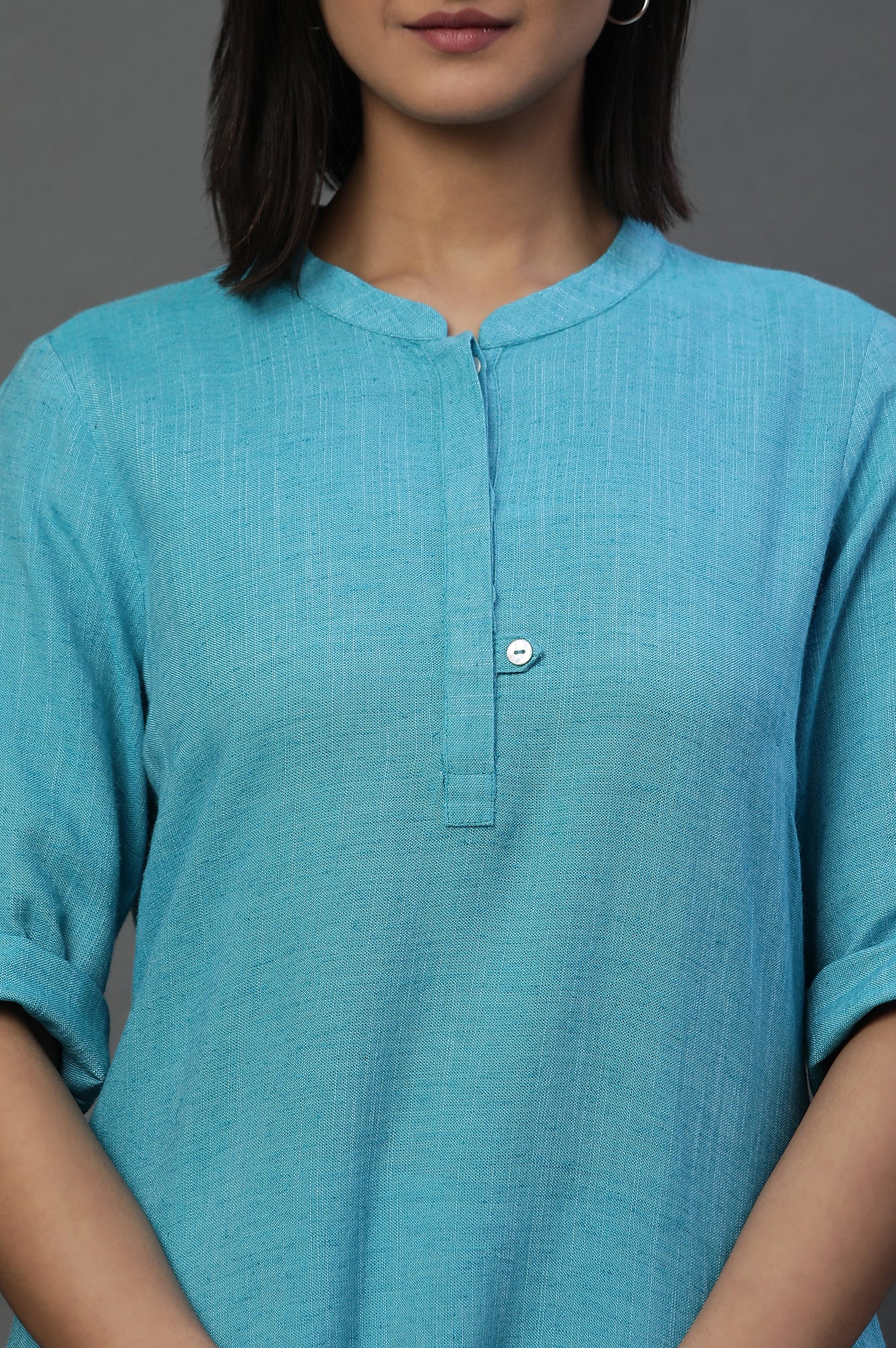 Blue Yarn-Dyed Solid Kurti