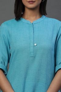 Blue Yarn-Dyed Solid Kurti