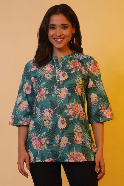 Green Floral Printed Short Kurti