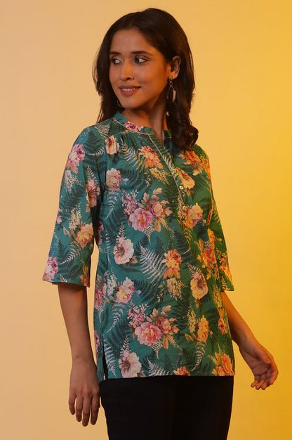 Green Floral Printed Short Kurti