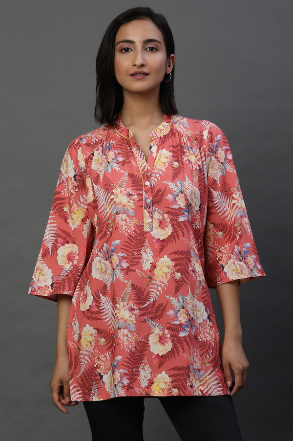 Red Floral Printed Short Kurti