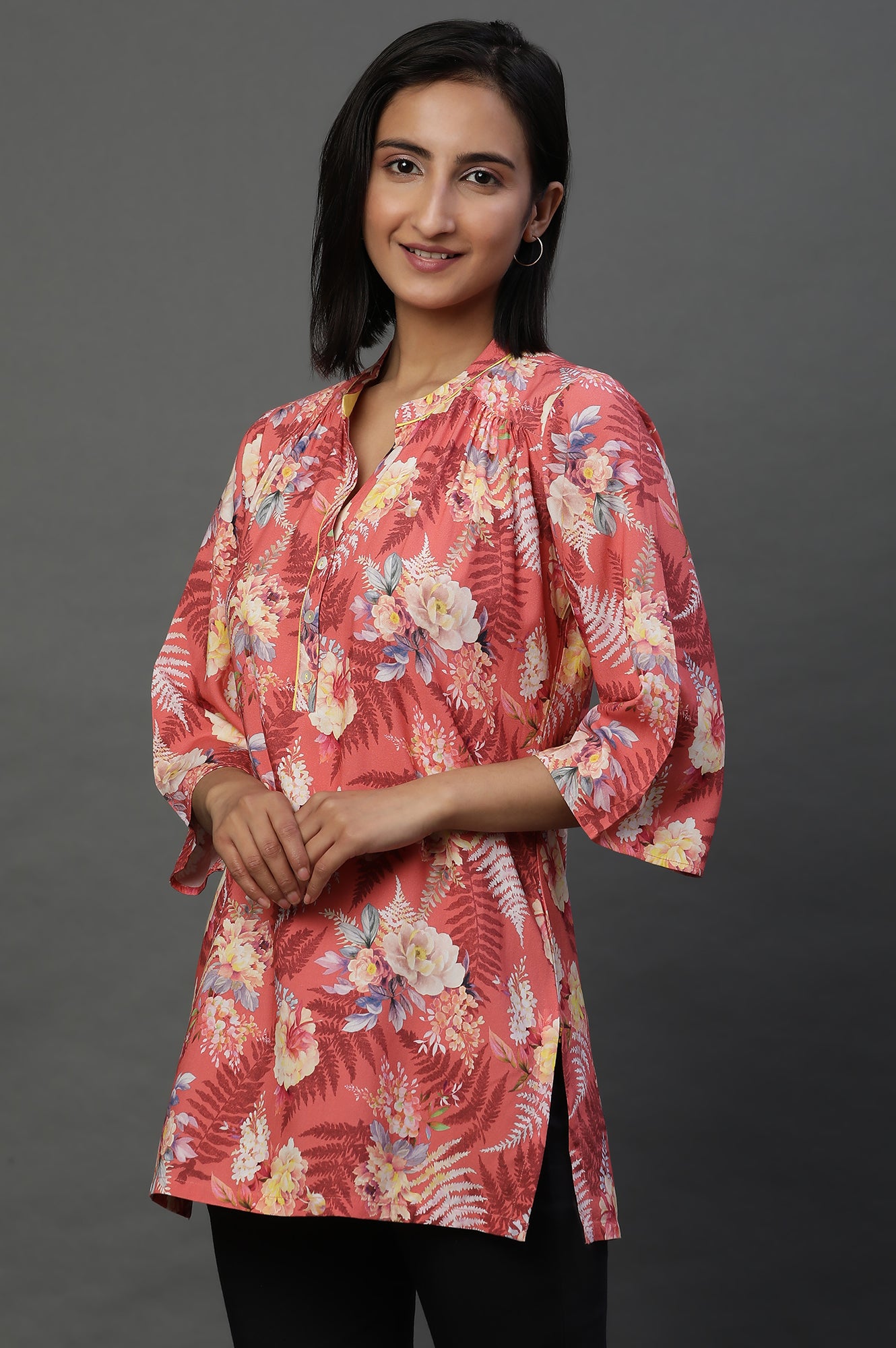 Red Floral Printed Short Kurti