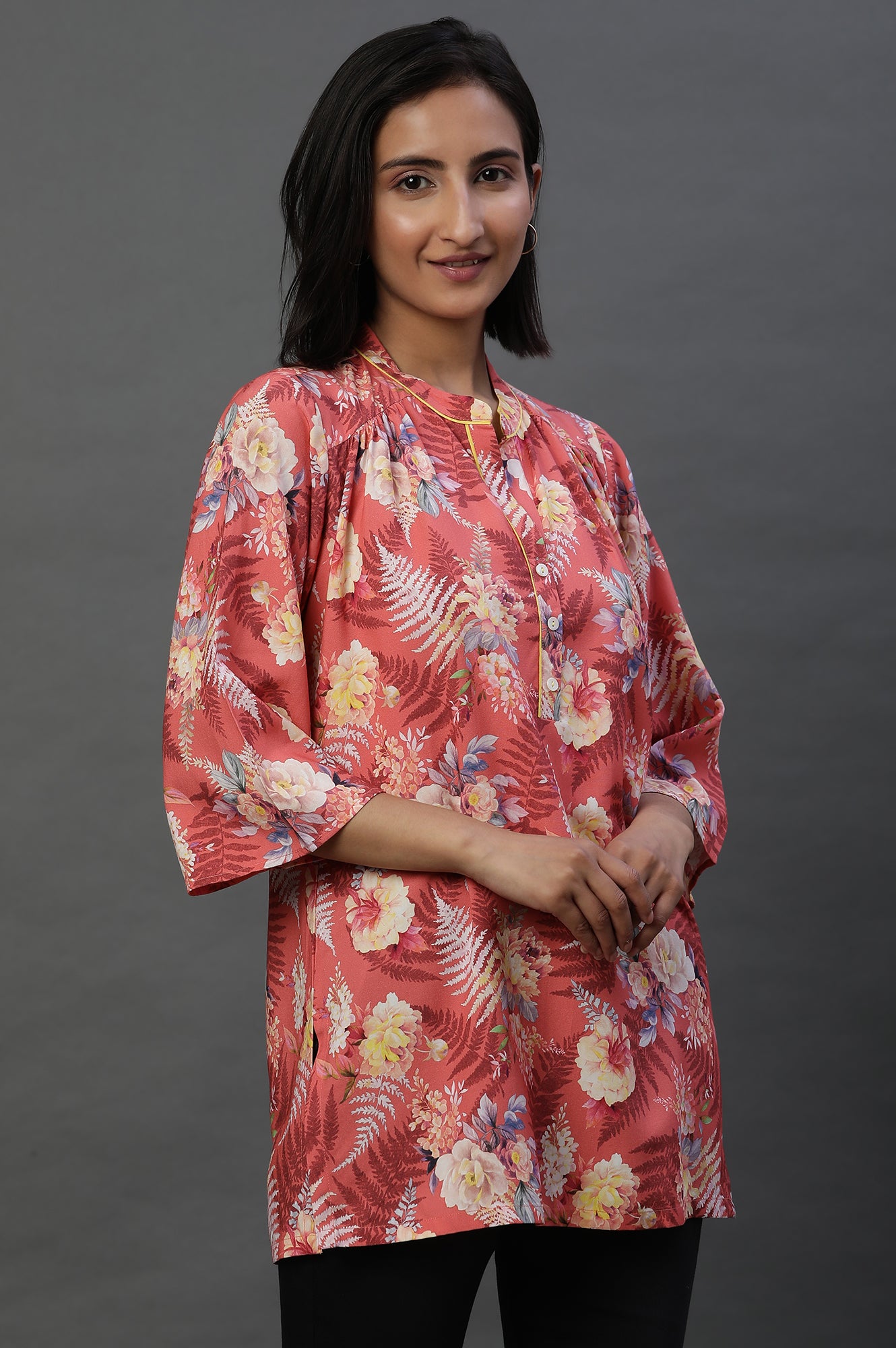 Red Floral Printed Short Kurti