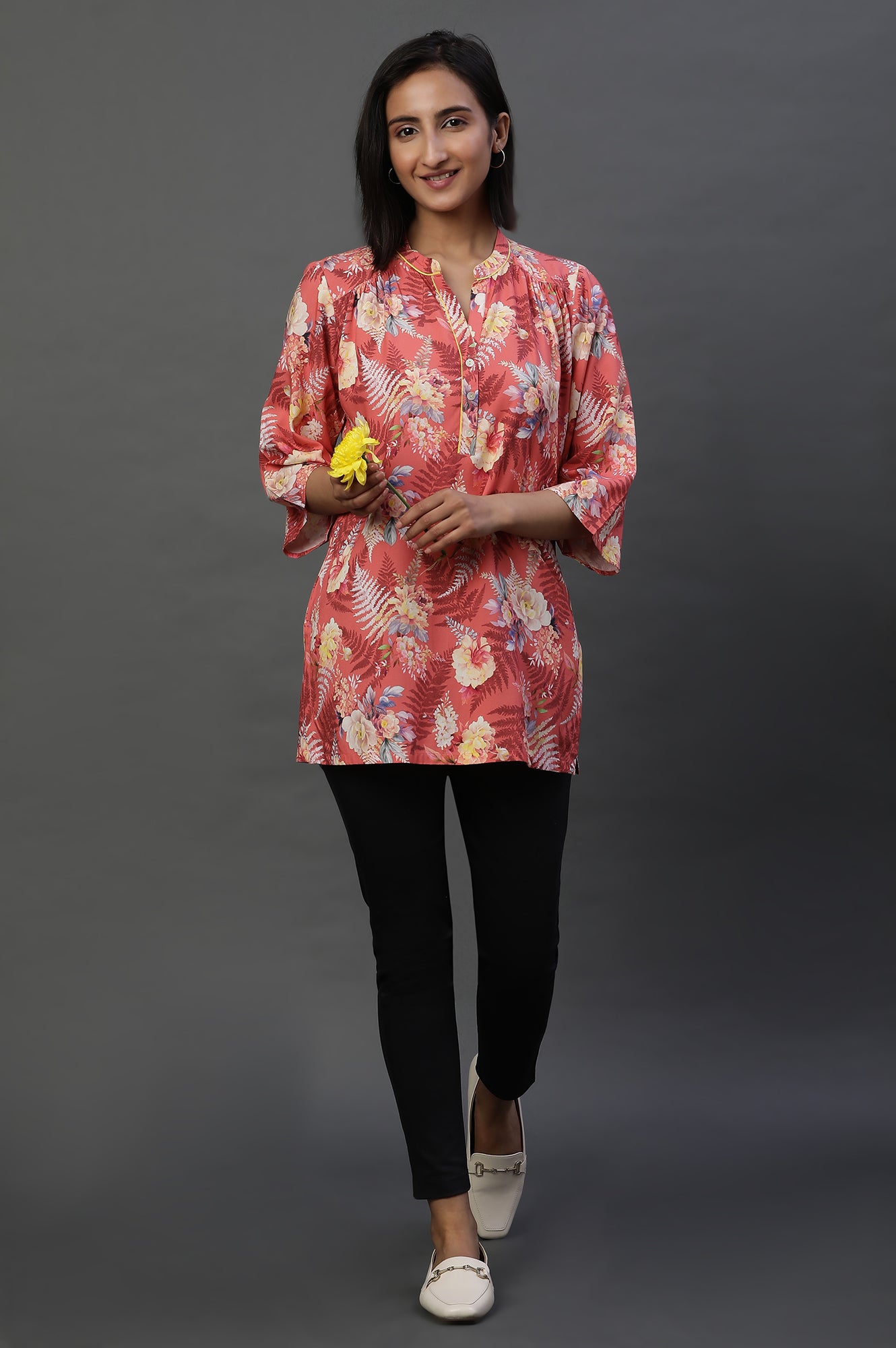 Red Floral Printed Short Kurti