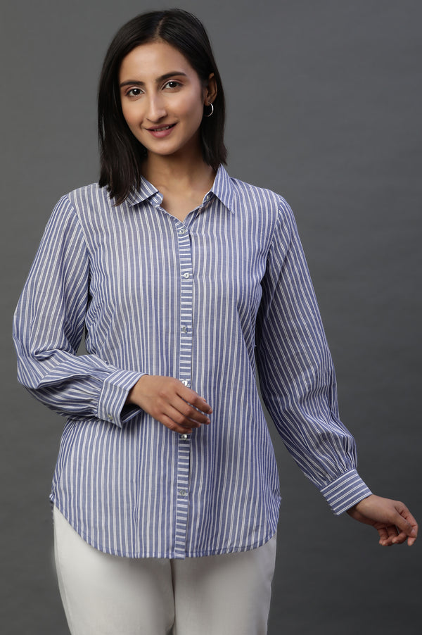 Navy Striped Cotton Shirt