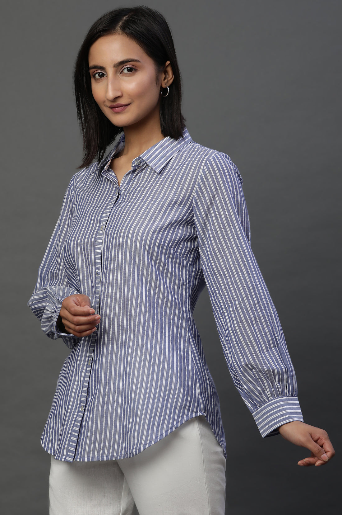 Navy Striped Cotton Shirt