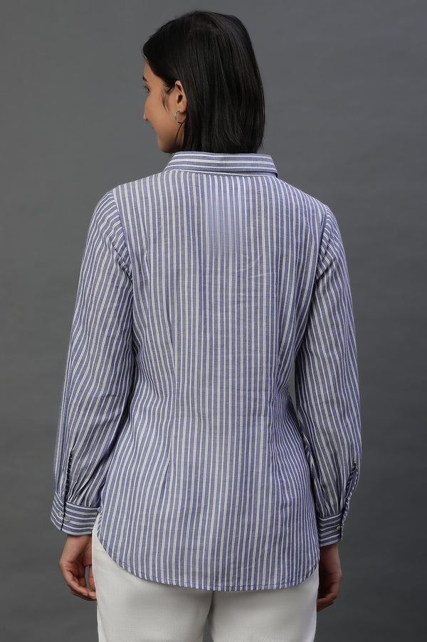 Navy Striped Cotton Shirt