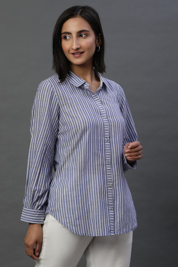 Navy Striped Cotton Shirt