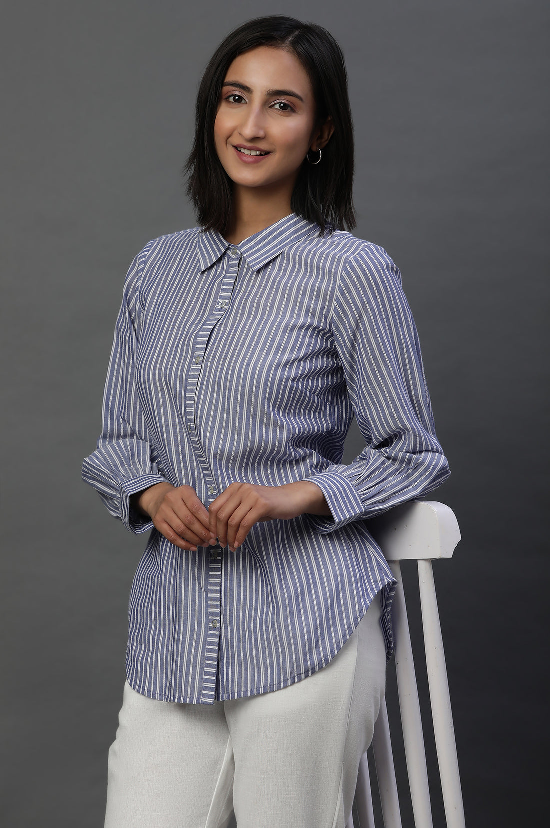 Navy Striped Cotton Shirt
