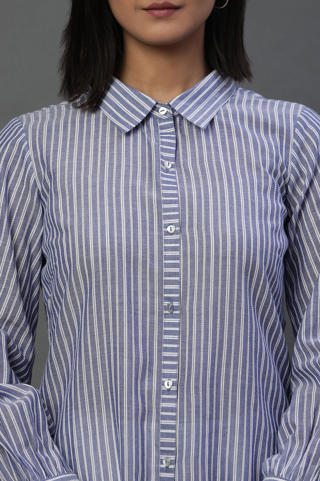 Navy Striped Cotton Shirt