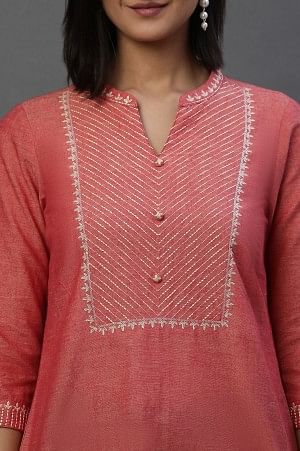 Burnt Coral Zari Embroidered Short Kurti