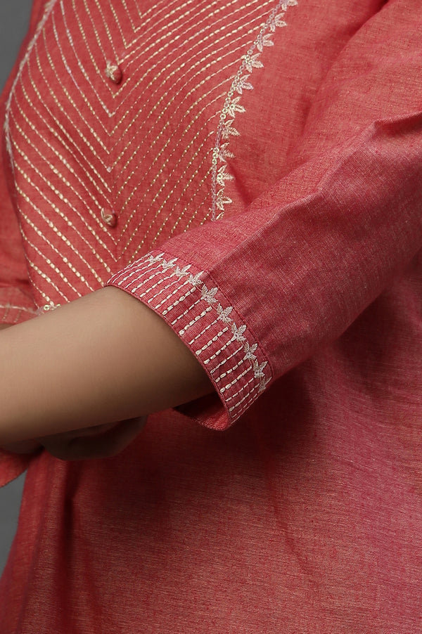 Burnt Coral Zari Embroidered Short Kurti