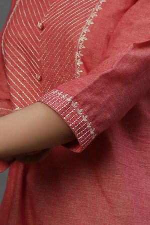 Burnt Coral Zari Embroidered Short Kurti