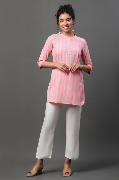 Pink Cotton Casual Smart Kurti