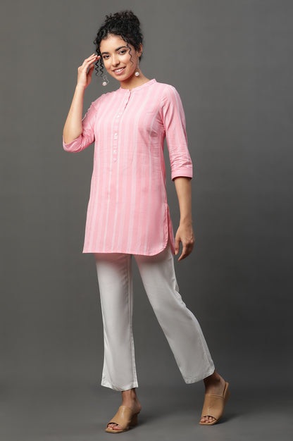 Pink Cotton Casual Smart Kurti