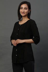 Black Front Pleated Schiffli Short Kurti