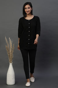 Black Front Pleated Schiffli Short Kurti