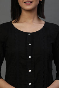 Black Front Pleated Schiffli Short Kurti