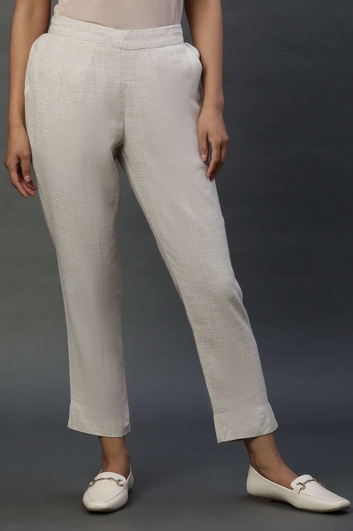 Natural Rayon Flax Trouser Pants - S