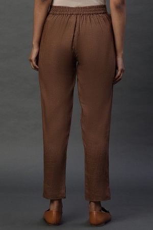 Brown Rayon Flax Trouser Pants