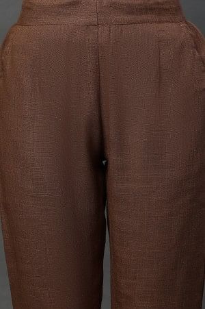 Brown Rayon Flax Trouser Pants