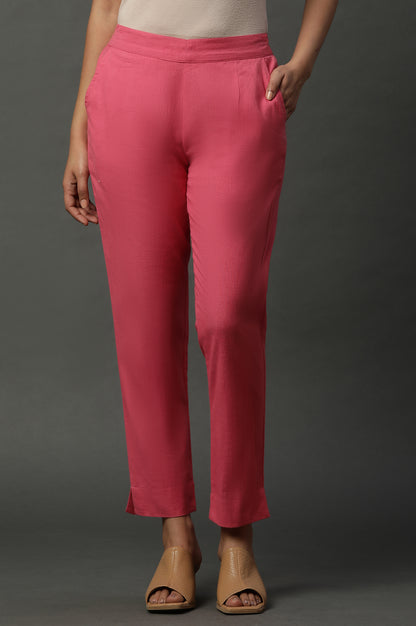 Pink Solid Cotton Flax Western Trousers