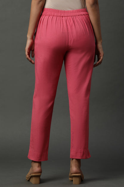 Pink Solid Cotton Flax Western Trousers