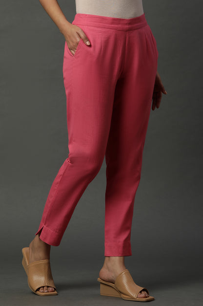 Pink Solid Cotton Flax Western Trousers