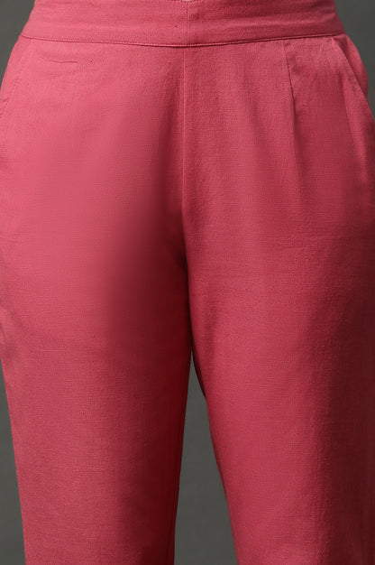 Pink Solid Cotton Flax Western Trousers