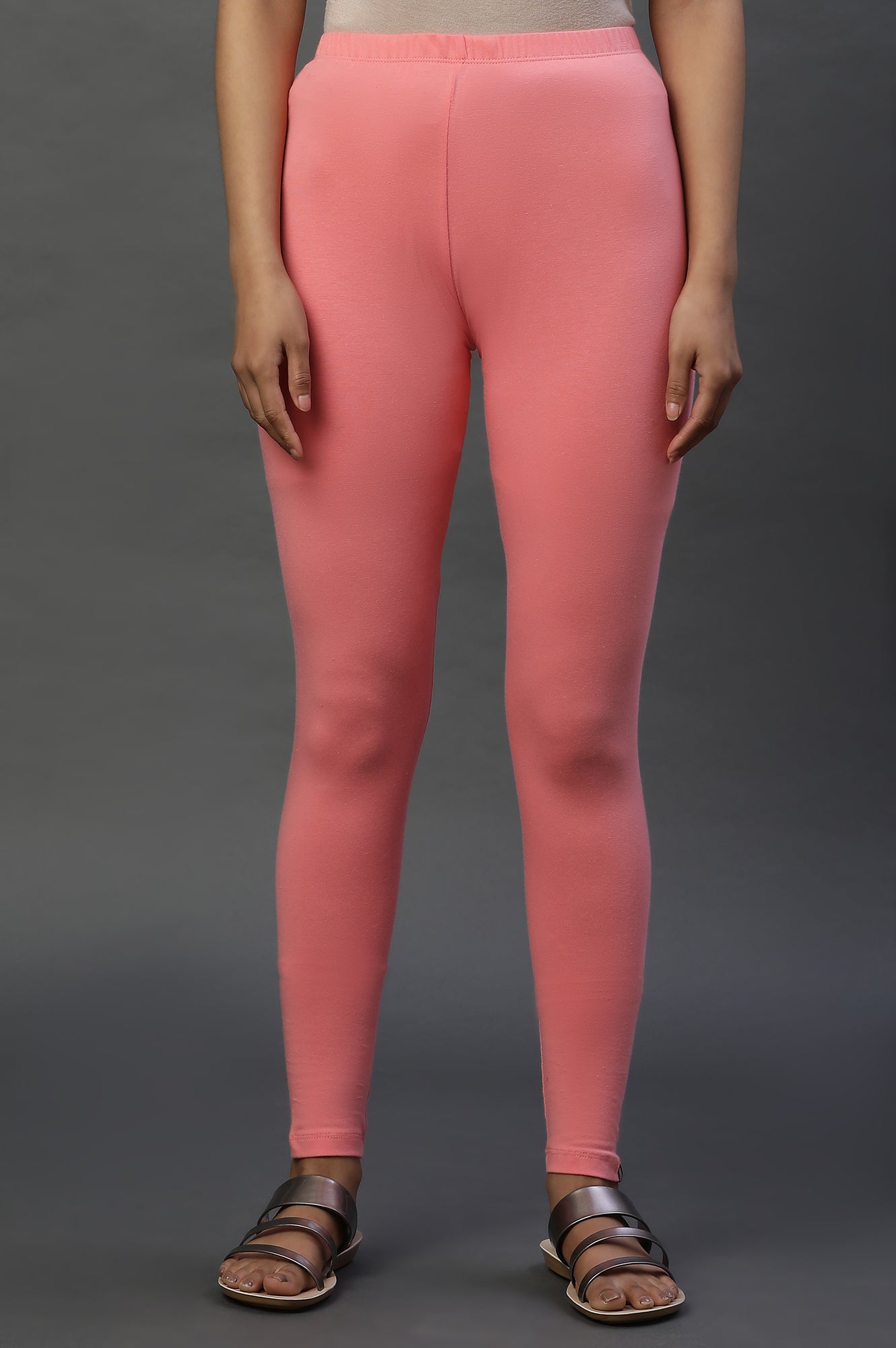 Pink Solid Cotton Lycra Tights