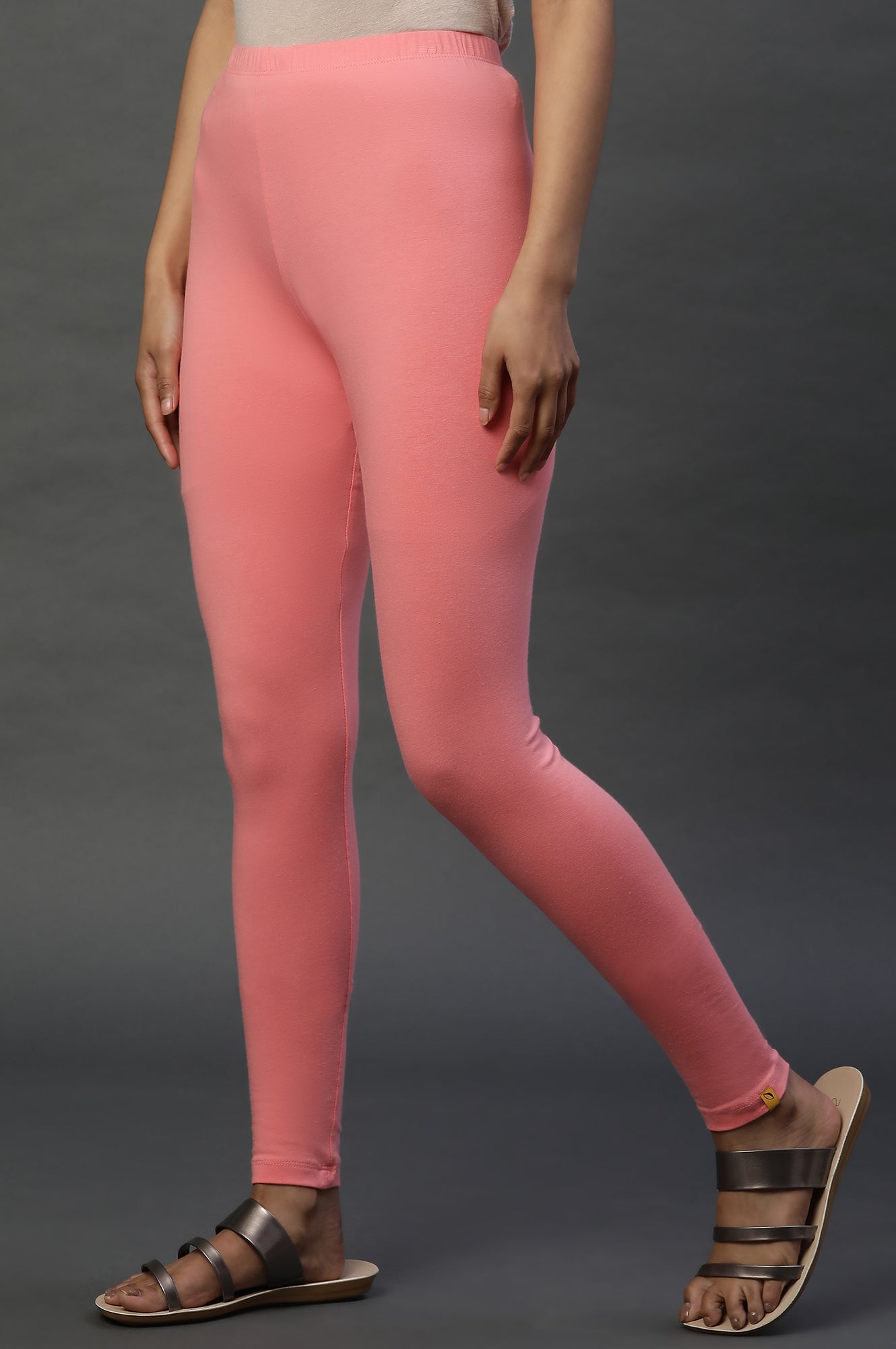 Pink Solid Cotton Lycra Tights