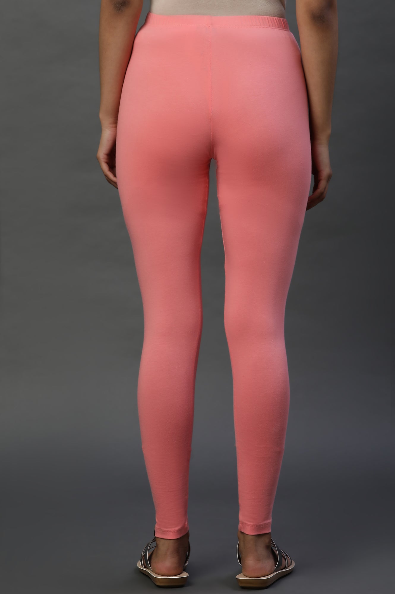 Pink Solid Cotton Lycra Tights