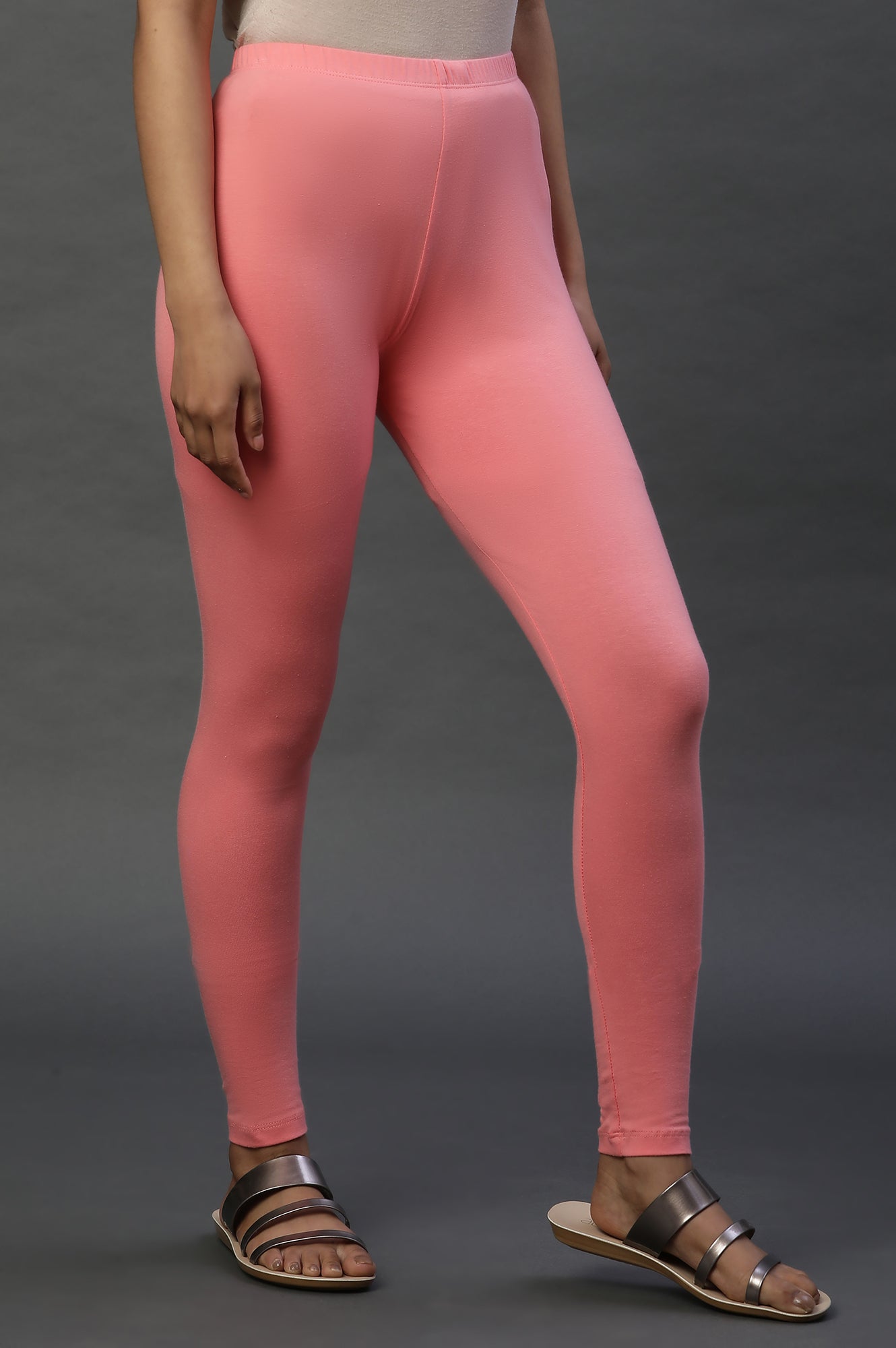 Pink Solid Cotton Lycra Tights