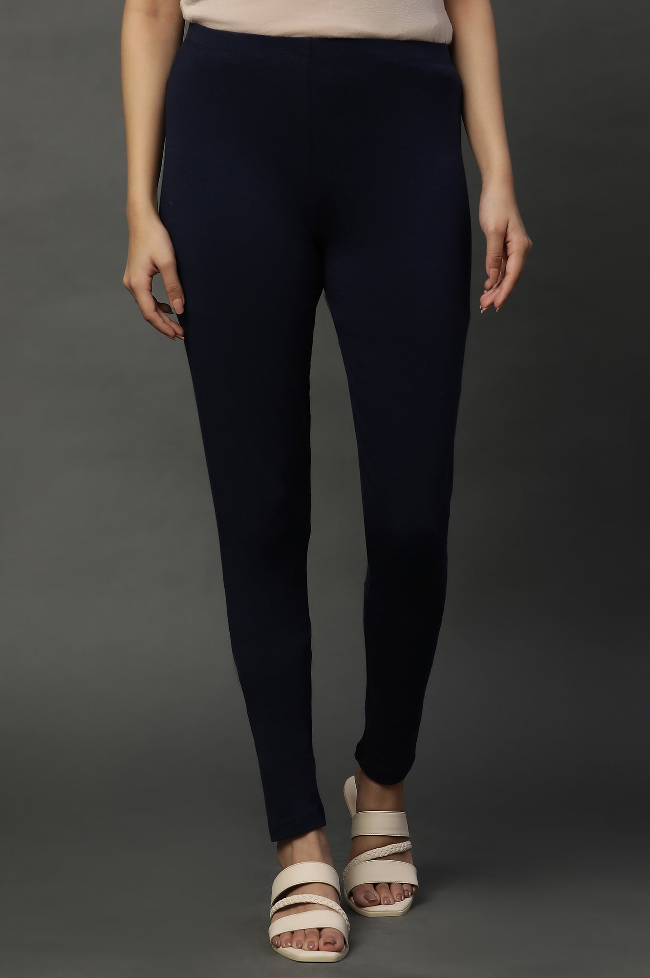 Blue Solid Cotton Lycra Tights