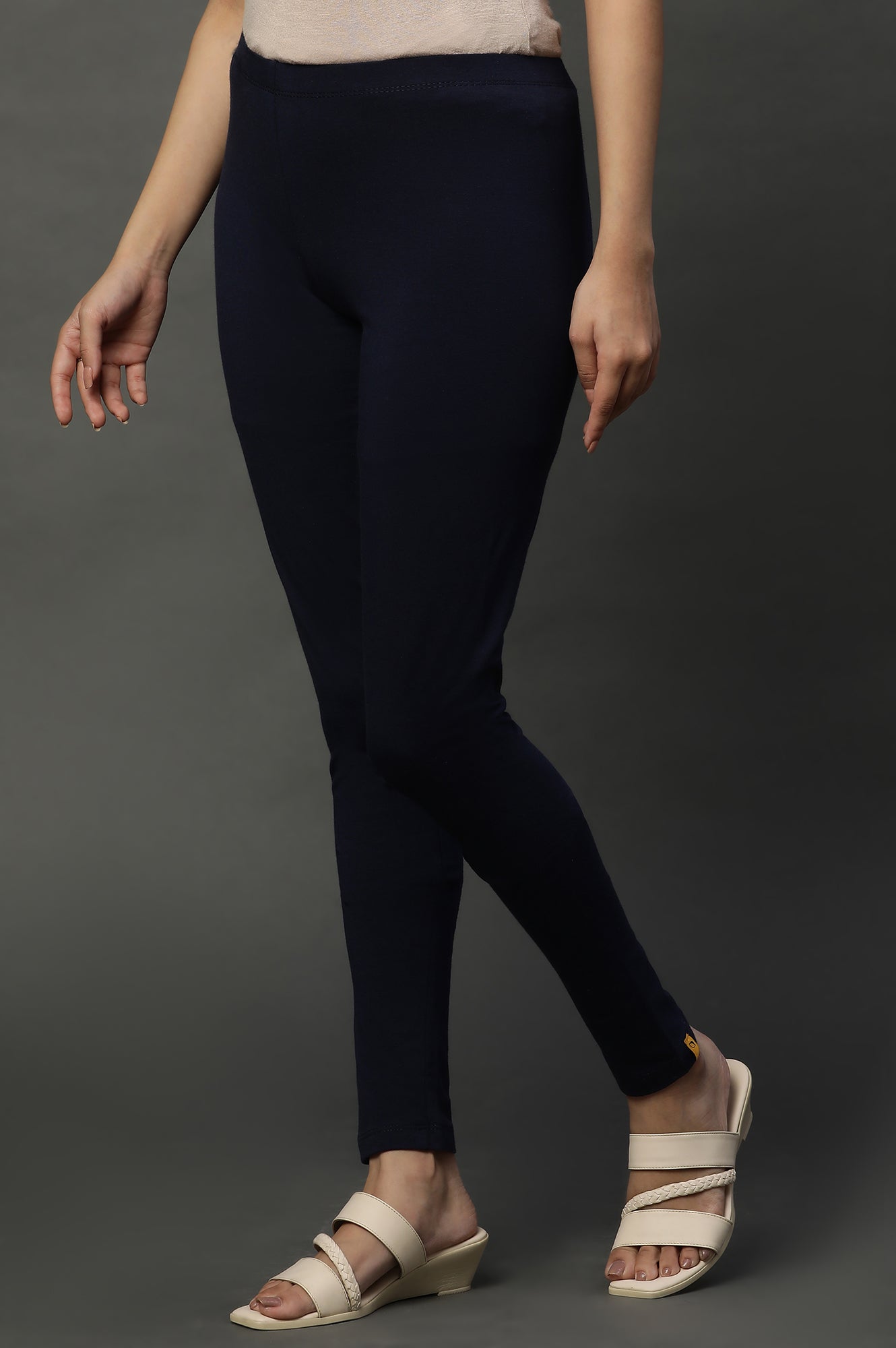 Blue Solid Cotton Lycra Tights