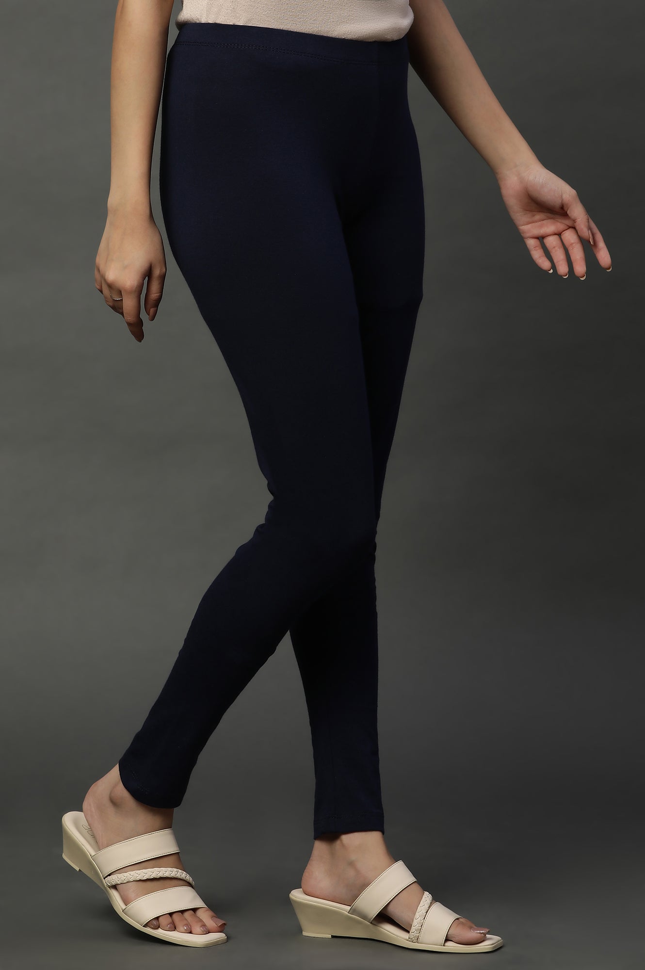 Blue Solid Cotton Lycra Tights