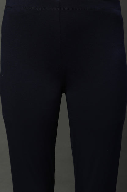 Blue Solid Cotton Lycra Tights