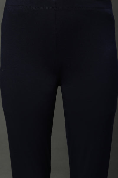 Blue Solid Cotton Lycra Tights