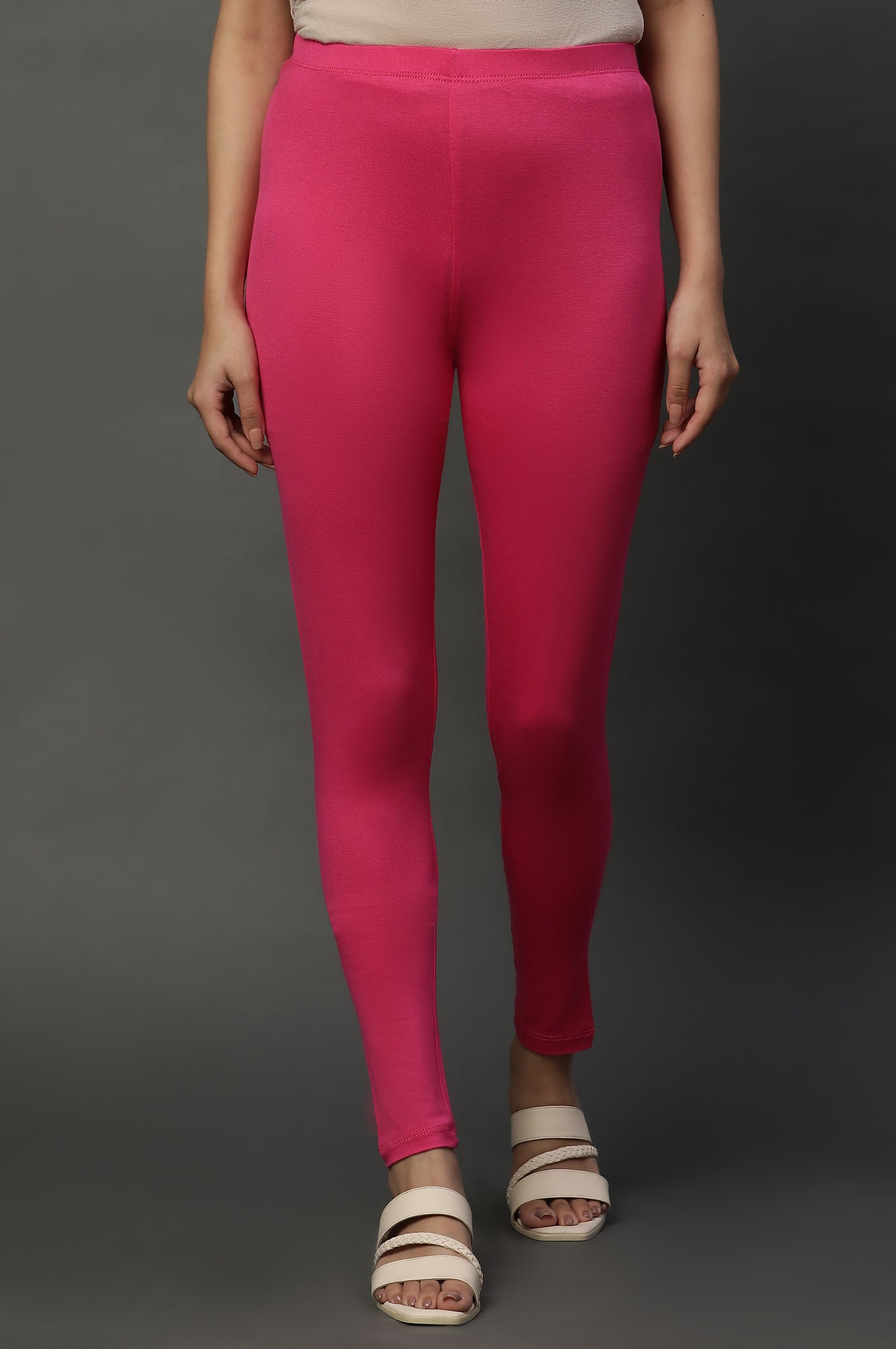 Pink Solid Lycra Tights