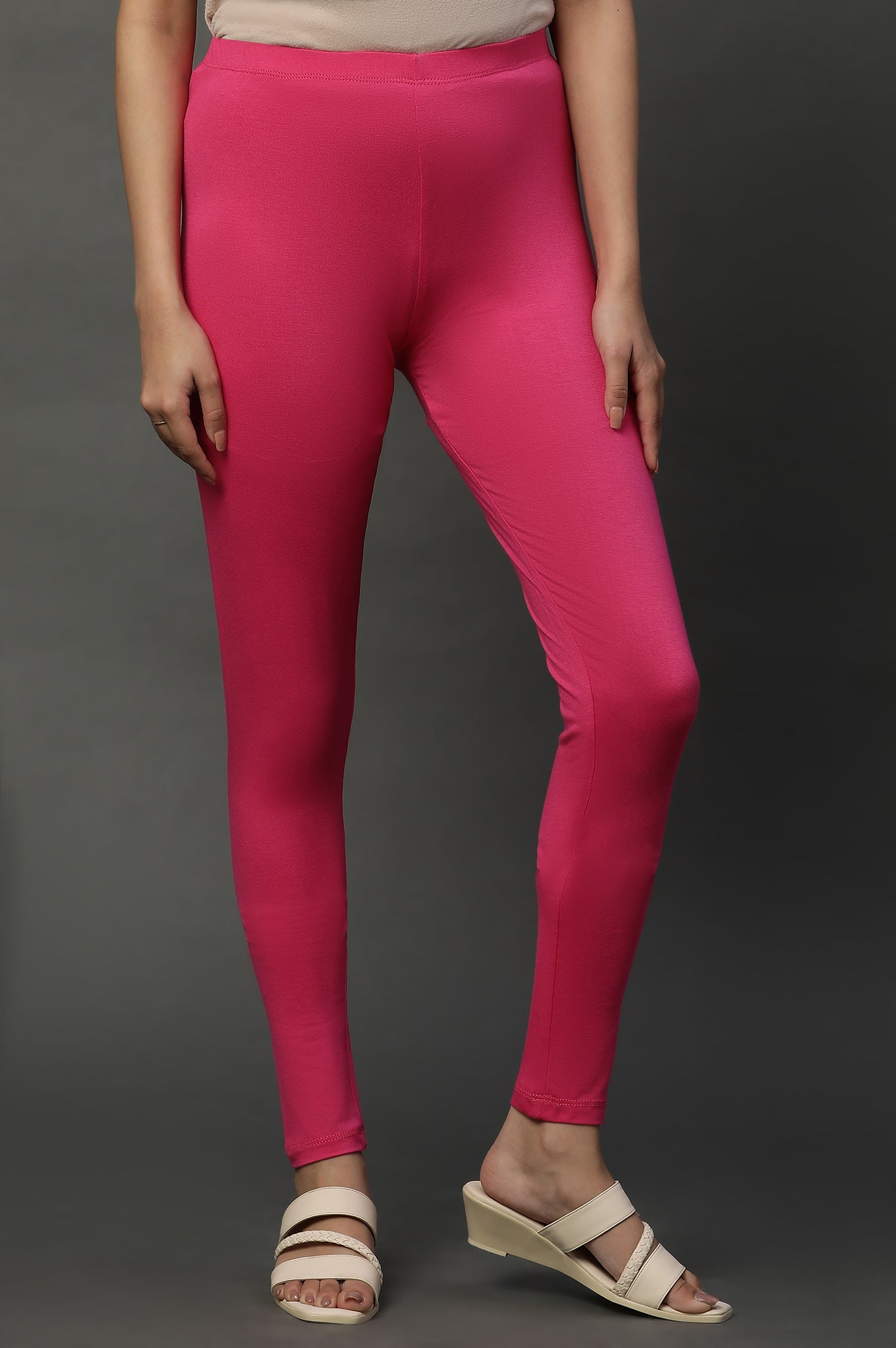 Pink Solid Lycra Tights